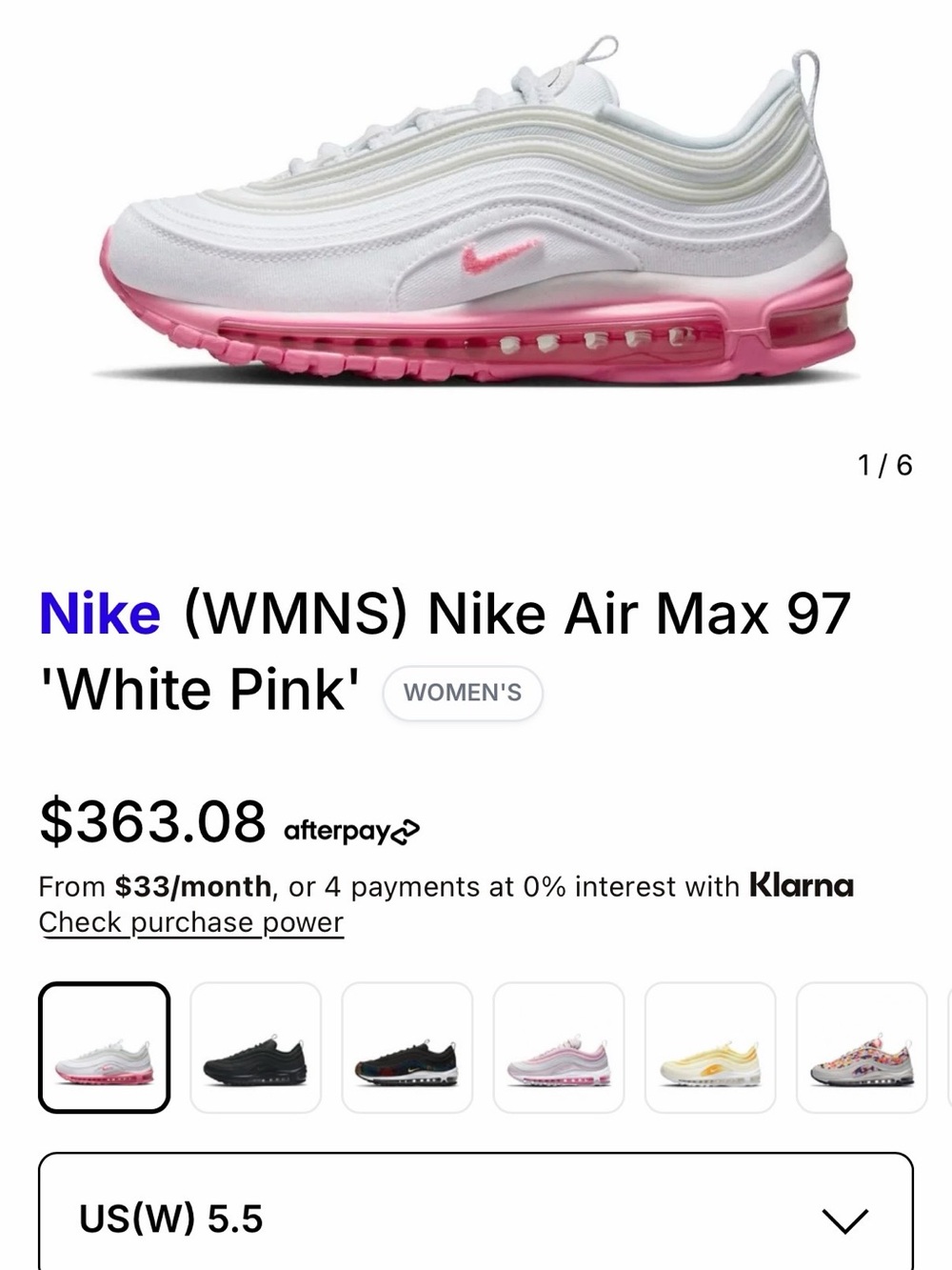 Nike Air Max 97 White Pink (WMNS) Size 5.5